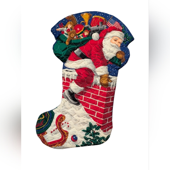 3 Ft Quilted Santa Stocking Wall Hanging – Vintage Christmas Decor - Picture 1 of 1
